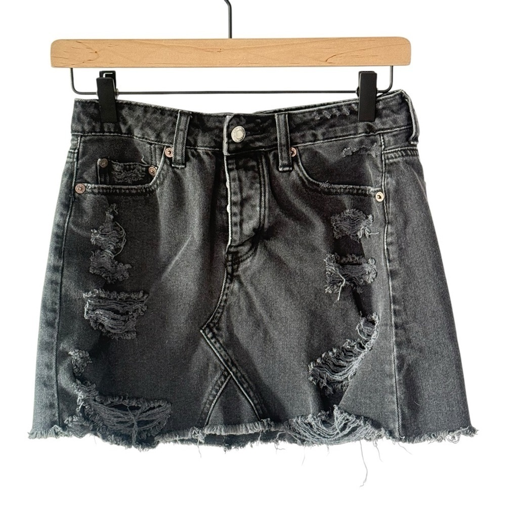 American Eagle Outfitters Black Mini  Distressed Skiirt With Button Fly
